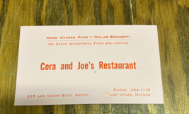 Vintage Cora&#39;s and Joe&#39;s restaurant Las Vegas business card - £16.04 GBP