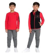 Puma Boys Girls Vest T-Shirt Jogger Red Multicolor 3-Piece Set Elastic W... - $851.18 MXN