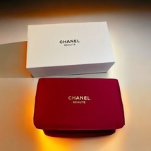 Brand New Chanel Beauty red silk cosmetic bag golden embroidered camellia inside - $47.52