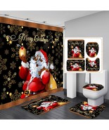 Christmas Black Santa Claus Shower Curtain Sets with Non Slip Rugs Toile... - $53.59