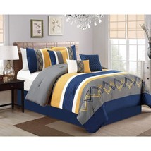 Chezmoi Collection Arden 7-Piece Modern Pleated Stripe Embroidered Zigza... - $157.69