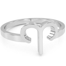 Aries Zodiac Sign Ring In Solid 14k White Gold - £157.37 GBP