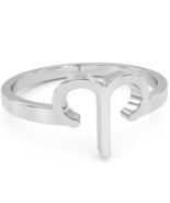 Aries Zodiac Sign Ring In Solid 14k White Gold - $270.31 CAD