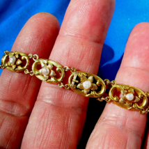 Antique Art Nouveau Bracelet Unique Deco Solid 14k Gold 2 tone Links - £3,117.48 GBP