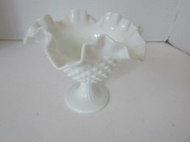 White Milk Glass Pedestal Compote Crimped And Ruffled Rim 5-5/8&quot; H Hobnail Lot A - £7.80 GBP