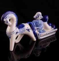 Vintage Russian porcelain - Horse and sled -  Gzhel blue and white - new mom gif - £75.93 GBP