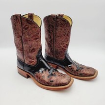 Anderson Bean Custom Brown Black Cowgirl Boots 8 B Tooled Wingtip Overlay Unique - £139.11 GBP