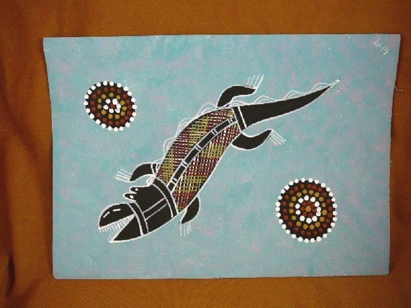 Primary image for AUS-25 Crocodile gray Australian Native Aboriginal PAINTING dot Artwork T Morgan