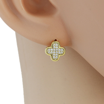 Gold Tone Clover Earrings With Embedded Swarovski Style Crystals - $23.99