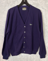 Vintage 70s Crown Sportswear L Cardigan Orlon Acrylic Sweater Turtle blue - £22.77 GBP