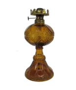Oil Lamp Base Vintage Pressed Glass Amber Globe Fan Leaf Pattern Hong Kong - £62.74 GBP
