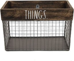 Wire Storage Basket By Designstyles - Metal And Solid Wood Organizer - - £27.91 GBP