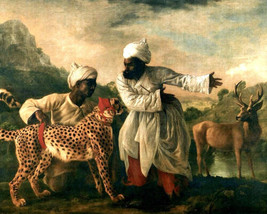 Indian Men With Cheetah &amp; Deer India Painting Giclee Print Canvas - £8.30 GBP+