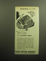 1958 Saks Fifth Avenue Change Purse Ad - Only a coin in a gilded cage - $18.49