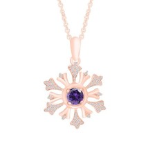 4.5mm Simulated Birthstone and Moissanite Snowflake Pendant Necklace in ... - £41.27 GBP