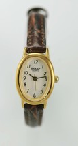 Sharp Donna Orologio Oro Inossidabile pelle Marrone Acqua Resistente Beige Batt - £15.55 GBP