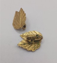 Crown Trifari Double Leaf Clip-On Earrings Goldtone Two Leaves Vintage - $14.82