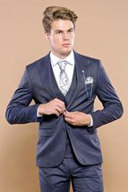 Men 3pc European Vested Suit WESSI by J.VALINTIN Extra Slim Fit JV17 Navy Blue image 4