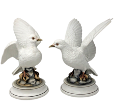 Vintage White Doves Andrea By Sadek Seto Kowa Toki Japan  Porcelain Bisque Pair - £37.38 GBP