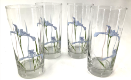 4 Pieces Corelle Clear Floral 16.oz Shadow Iris Iced Tea Tumblers Glass 6 1/4&quot; - £23.64 GBP