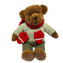 Vintage Hallmark Plush Teddy Mittens Bear Green Sweater Red Scarf Stuffe... - £8.48 GBP