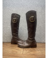 Tory Burch *FLAWS* Brown Logo Leather Tall Riding Boots Size 6.5 BBL JD - €29,88 EUR