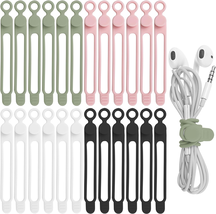 24Pcs Silicone Cable Straps Cord Organizer for Bundling Earphone, Phone ... - $15.64