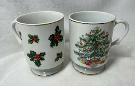Two Lefton Japan vintage Christmas mugs one with holly And Christmas Tree - £8.86 GBP