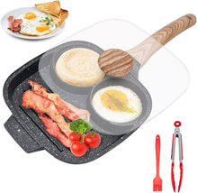 Egg Frying Pan With Lid Nonstick 3 Section Pancake Gas &amp; Induction NEW - £32.03 GBP