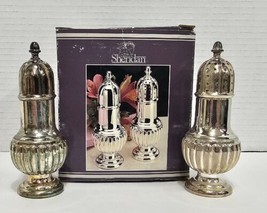 Vtg Sheridan Silverplated Salt And Pepper Shakers Complete With Plugs 4.75&quot; Tall - £27.15 GBP