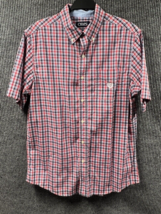 Chaps Easy Care Shirt Mens Medium Red Gingham Plaid Short Sleeve Button ... - £16.62 GBP