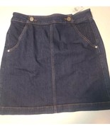 NWT Loft DarkWash Sz 6 Denim A-line Mini Skirt Exposed Back Zipper Pocke... - $39.78 CAD