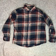 Eddie Bauer Mens Shirt 2XL XXL Navy Maroon Flannel Button Up Long Sleeve Outdoor - $18.98