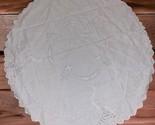 Vtg 42&quot; Round Lace Flower Embroidery Peacock Tablecloth White Scalloped ... - $28.71