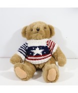 Vtg Posable Teddy Bear with Patriotic Stars Stripes Sweater Red White Bl... - £6.65 GBP