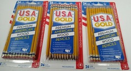 3 Pack x 24 USA Gold Premium American Wood Pencils Pre-Sharpened # 2 HB ... - $6.99