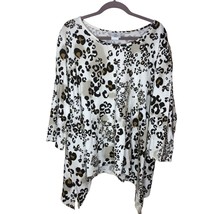 Hot Cotton Womans Animal Print Top Size 2X Asymmetrical Shirt 3/4 Sleeve... - £15.81 GBP