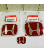 Front Rear Steering Red H Emblem 3PC Fit For CIVIC SEDAN 4DOOR 2016-2021 - $35.99
