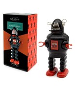 PLANET ROBOT 5.5&quot; Wind Up Tin Toy Saint St. John Black Collectible Retro... - €22,54 EUR