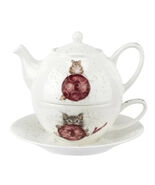 Royal Worcester Wrendale Designs Tea For One Kitten &amp; Mouse Christmas Te... - $900.42 MXN