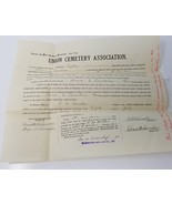 Union Cemetery Association Burial Plot Contract 1926 Signed Embossed - £13.44 GBP