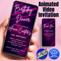 Any Age Invite, Birthday Dinner Pink Digital Invitation Animated Video Invite - £4.78 GBP