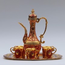 8pc. Beautiful 12&quot; Plate Gold &amp; Red Color Metal Wine/Tea/Coffee Set ! - £199.79 GBP