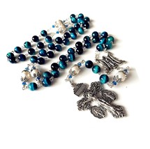 HANDMADE Peacock Blue Tiger Eye Prayer Beads - £174.97 GBP