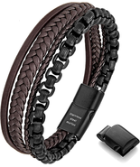 Men&#39;s Leather and Stainless Steel Bracelet - Stylish Accessory for Men - $36.90