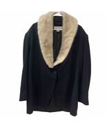 VTG Jones New York Blazer Coat Worsted Wool Black Lined Fur Collar Plus ... - $148.50