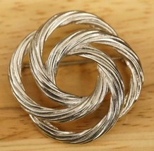 Vintage Costume Jewelry Brooch Pin MONET Abstract Knot Twist Silver Tone 1.75&quot; - £15.42 GBP