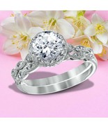 Halo Bridal Ring Set 2.90Ct Round White Moissanite 925 Sterling Silver i... - £124.00 GBP