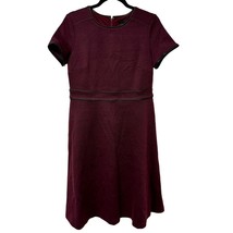 Ann Taylor Womens Burgundy Plaid Fit Flare Dress Faux Leather Trim Mediu... - $44.55