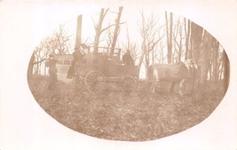 2 HORSES~WAGON~MEN FIGHTING WITH CHAIR AND STICK REAL PHOTO POSTCARD 1910s - $8.71